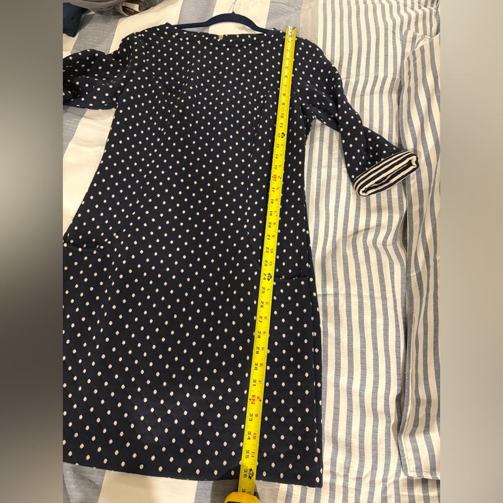 Boden Quilted Polka Dot Dress Navy White Pockets Preppy Chic - Picture 8 of 9